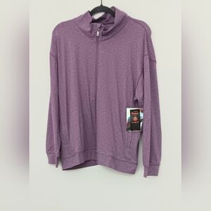 Gym Wrap Jacket Women's Size 1X Zip Up Purple Mock Neck‎ Cloud Knit Pockets